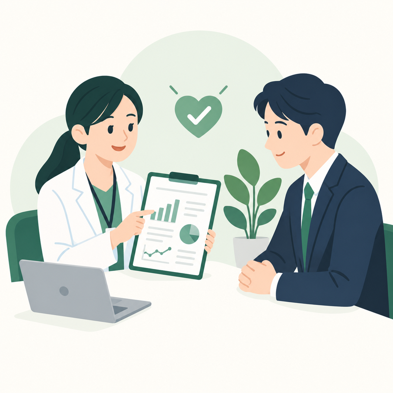 産業保健スタッフが社員の健康状態を確認するイラスト
